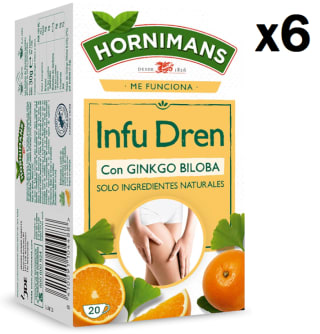 6 Paquetes de Hornimans Infu Dren | Infusión con con Ginkgo Biloba y Cola de Caballo 100% Natural | 20 bolsitas | Sin Teína `por 9.27€