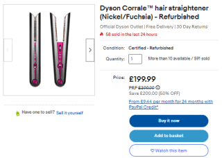 Keep Dyson Corrale hair straightener from eBay for the price of £169.99