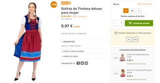 Disfraz de Tirolesa deluxe para mujer por 9,97€