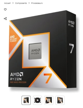 Processeurs AMD Ryzen 7 9800X3D 4,7/5,2 GHz à 555,36€