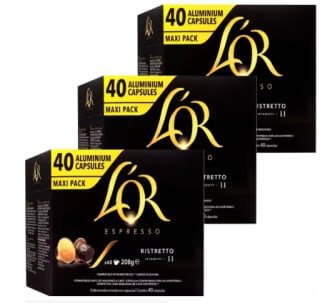 3 cajas Ristretto L'OR 40 Cápsulas Maxi Pack compatibles Nespresso por 32,35€