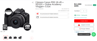 Canon R50 18-45 + SD32G y más por $11,999 en Sanborns