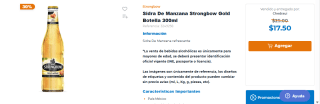 Sidra de manzana Strongbow Gold Botella 300ml por $17.50 en Chedraui