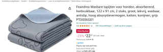 Feandrea Wasbare puppypads 122 x 91 cm set van 2 voor €22,07 met Amazon Prime
