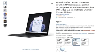 Microsoft Surface Laptop 5 Intel EVO,12º generacion Intel Core i7-1255U, 8GB RAM, 512GB SSD con Intel Iris Xe Graphics y Windows 11 por 756€