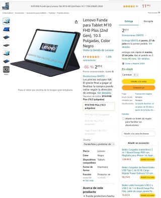 Lenovo Funda para Tablet M10 FHD Plus (2nd Gen), 10.3 Pulgadas, Color Negro
