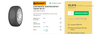 Pneu Hiver Continental AL WinterContact TS830P N0 FR 295/35R19 100 V à 55,97€