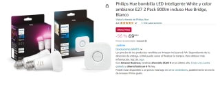 Philips Hue bombilla LED Inteligente White y color ambiance E27 2 Pack 800lm incluso Hue Bridge por 69.9€