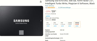 SAMSUNG 870 EVO SATA 3 - 500GB SSD voor €39,99 bij Amazon