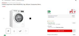 Lavadora carga frontal Bosch WUU24T61ES 9 kg POR 371€
