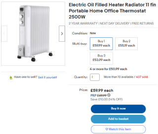 Obtain a Geepas electric oil filled heater radiator from eBay as low as £35.99