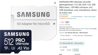 Samsung PRO Ultimate 512 GB - Flashgeheugenkaart (SD adapter inbegrepen) voor €39,99 bij Amazon