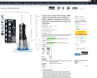 Irrigador Bucal Portátil Water Flosser 300ml Irrigador Dental Profesional 4 Boquillas 3 Modos por solo 11,99€