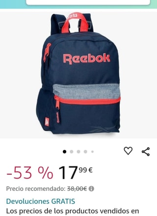 Mochila Reebok Lucía por 17,99€.