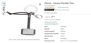 Llavero Marvel martillo de Thor por 7€