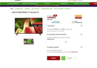 TV Oled 77" Lg OLED77B46LA por solo 1.679€
