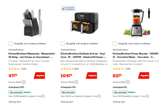 Tot 20% korting op keukenitems van KitchenBrothers en MOA bij Bol