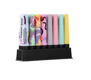 8 Marcadores STABILO BOSS ORIGINAL pastel en un set de material reciclado, para colocar sobre el escritorio por 7,95€