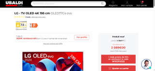 Téléviseur 77" OLED Evo LG OLED77C4 2024 - 4K à 2089€
