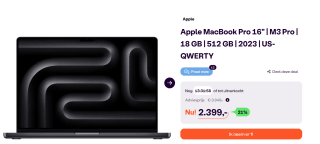 16‑inch MacBook Pro M3 Pro (12x CPU | 18x GPU) - Spacezwart voor €2.399 bij Ibood