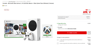 Consola Xbox Series S, 512 GB SSD + Xbox Game Pass Ultimate 3 meses por 219€