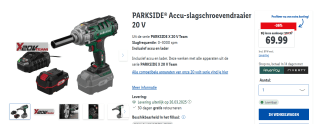 PARKSIDE Accu-slagschroevendraaier 20 V Inclusief accu en lader voor €69,99 in de Lidl webshop