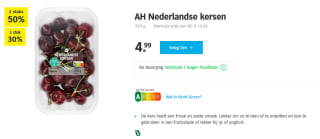 AH Nederlandse Kersen 2 bakken voor €4,99