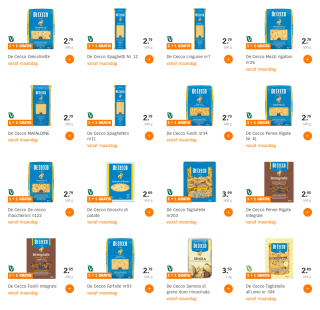 De Cecco pasta 1+1 gratis bij AH