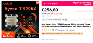 AMD Ryzen 7 9700X processor - 8C/16T, 3,80-5,50 GHz voor €256 bij Aliexpress