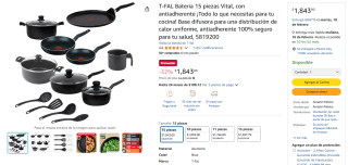 Bateria T-Fal 15pzas Vital en $1,843 | Descuento Amazon