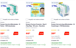 Tot 40% korting op luiers en billendoekjes bij Bol