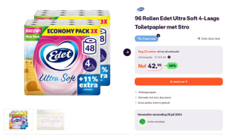 96 Rollen Edet Ultra Soft 4-Laags toiletpapier met stro voor €42,95 bij iBOOD