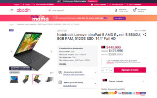 Notebook Lenovo IdeaPad 5 AMD Ryzen 5 5500U 8GB RAM 512GB SSD 14,1" por $449.990