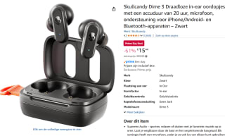 Skullcandy Dime 3 TW Zwart voor €15,44 met Amazon Prime