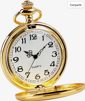 Reloj de bolsillo dorado con cadena de acero inoxidable de cuarzo por 16,89€