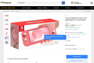 Console da Nintendo, modelo Nintendo Switch Lite de 32GB - R$ 1.249,93