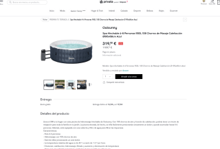 Spa Hinchable 4-6 Personas 950L 108 Chorros de masaje Calefacción Ø195x68cm por 319,50€