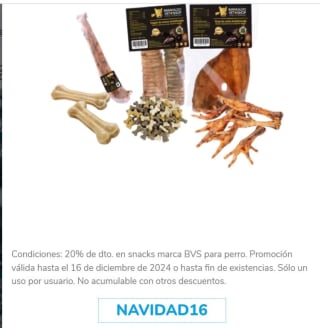 20% de dto. en snacks marca BVS para perro.