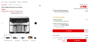 Tefal Dual Easy Fry & Grill EY905B - Heteluchtfriteuse - 2700W - 8,3L voor €119 na cashback bij de mediamarkt