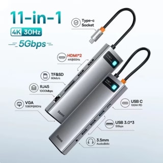 Concentrador Baseus de red USB tipo C a HDMI por solo 27,67€