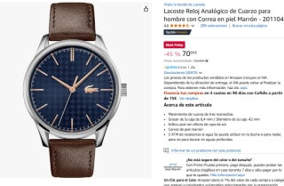 Reloj Analógico de Cuarzo para hombre marca Lacoste con Correa en piel marrón por 70,99€