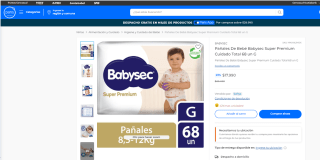 Pañales Babysec Super Premium en talla G de 68 unidades por $17.990