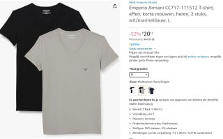 Emporio Armani t-shirt 2-pack wit/marineblauw voor €20,15 bij Amazon