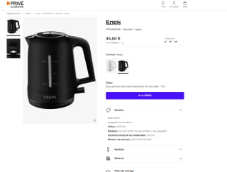 Marca Krups hervidor BW 2448, 2400 W, 1.6 litros, negro o blanco por 45€