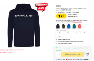 Hasta 70% descuento en ropa marca O'Neill sudaderas por solo 17€