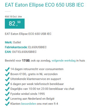 Eaton Ellipse ECO 650 IEC USB voor €82,50 bij Computer-connections