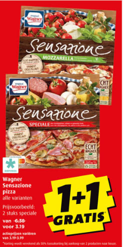 1+1 gratis op Wagner Sensazione pizza's bij Boni
