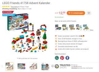 LEGO Friends 41758 Advent Kalender voor €12,50 bij Lobbes