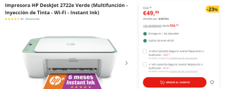 Impresora HP DeskJet 2722e + 6 meses Instant Link por 49,99€