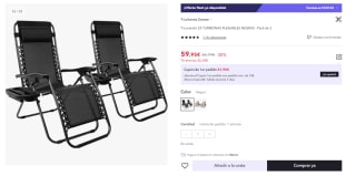 Pack 2 Tumbonas de Exterior Plegables Gravedad Zero por 59,99€ (Cuenta Nueva 47,99€)